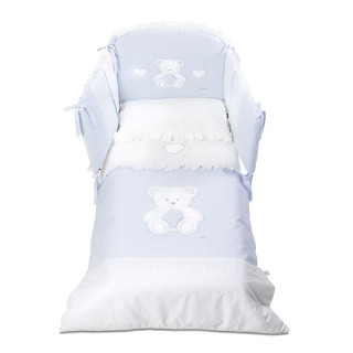 Бебешки спален комплект с обиколник Peluche 70х130 см. бяло и синьо